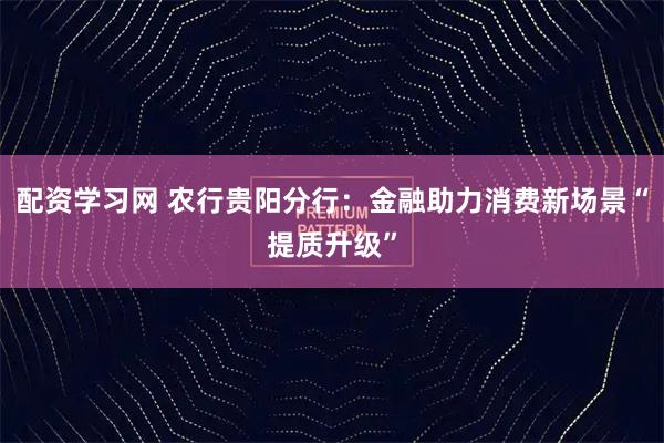 配资学习网 农行贵阳分行：金融助力消费新场景“提质升级”