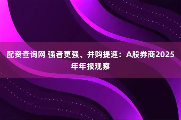 配资查询网 强者更强、并购提速：A股券商2025年年报观察